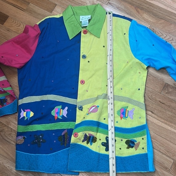 Quacker Factory Colorful Fish Sea Life Embroidered Jacket Teacher Art Cardigan - Picture 16 of 16